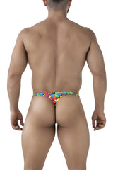 Colorful patterned thong from Xtremen 91247 with vibrant rainbow geometric shapes in color bubbles design