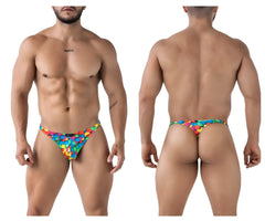 Vibrant rainbow-colored candy-themed thong with playful multicolored pattern xtremen 91247 printed thongs color bubbles