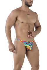 Xtremen 91247 printed thongs in vibrant rainbow colors with playful multicolored polka dot pattern