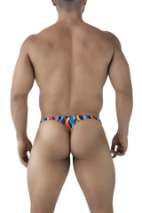 Xtremen 91247 printed thongs color waves rainbow patterned thong with snug fit and elastic waistband front view