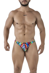 Xtremen 91247 printed thongs color waves vibrant rainbow flame-patterned men’s briefs in stretchy form-fitting fabric
