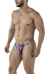 Xtremen 91247 printed thongs color waves vibrant rainbow flame-patterned snug form-fitting men’s briefs front view
