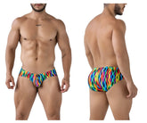 Vibrant rainbow wave patterned men’s swim trunks xtremen 91248 printed briefs color waves in quick dry fabric