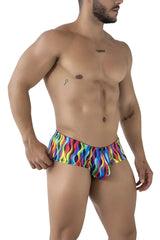 Xtremen 91249 printed trunks vibrant rainbow wave patterned men’s briefs in stretchy fabric front view