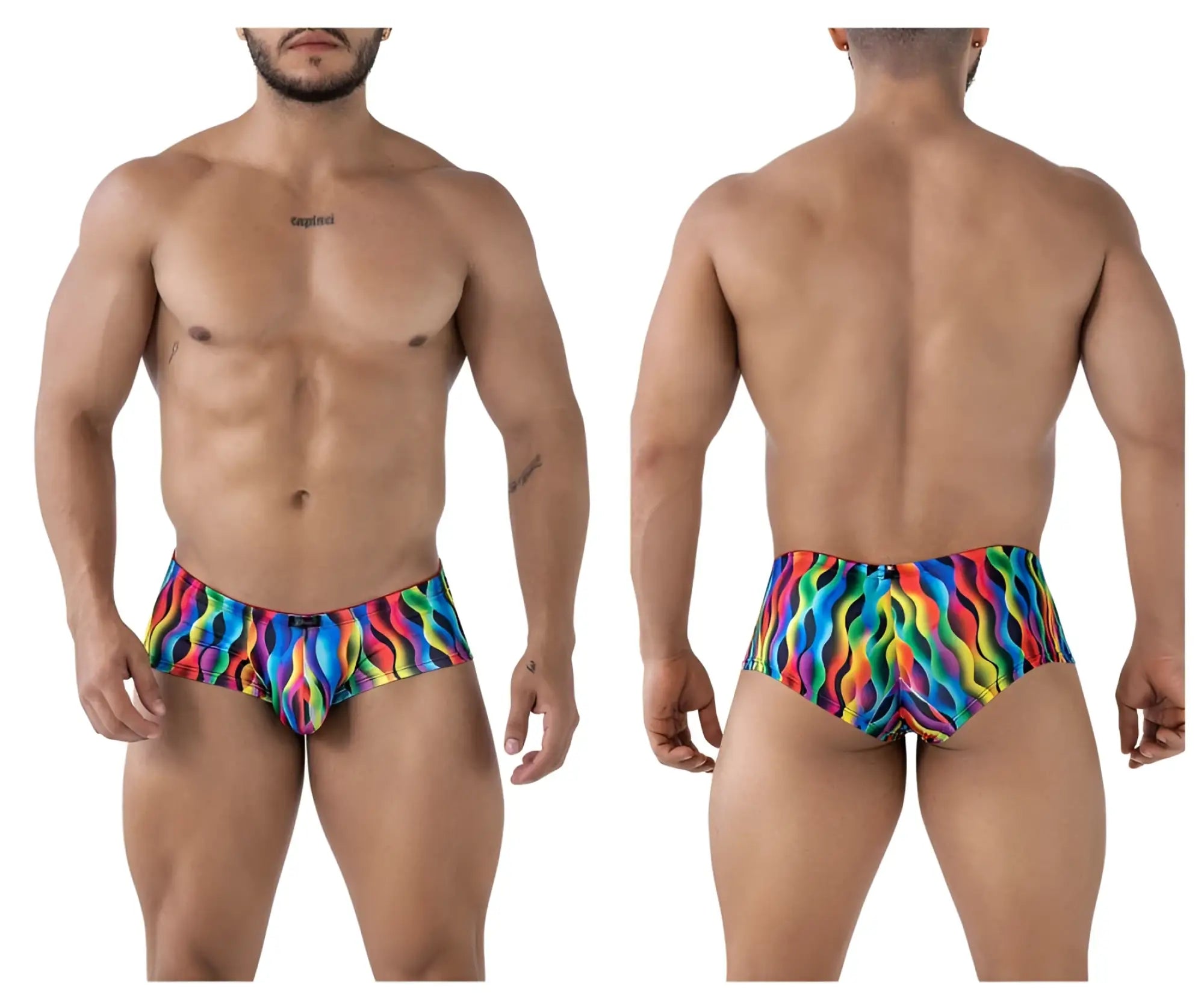 Xtremen 91249 printed trunks vibrant rainbow wave-patterned swim trunks with snug form-fitting design