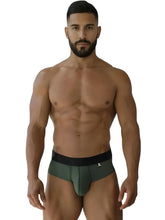 Xtremen 91250 microfiber mesh briefs in military green with dark green fit and black waistband featuring textured pattern