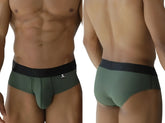 Olive green xtremen 91250 microfiber mesh athletic briefs with black elastic waistband and small white logo on front