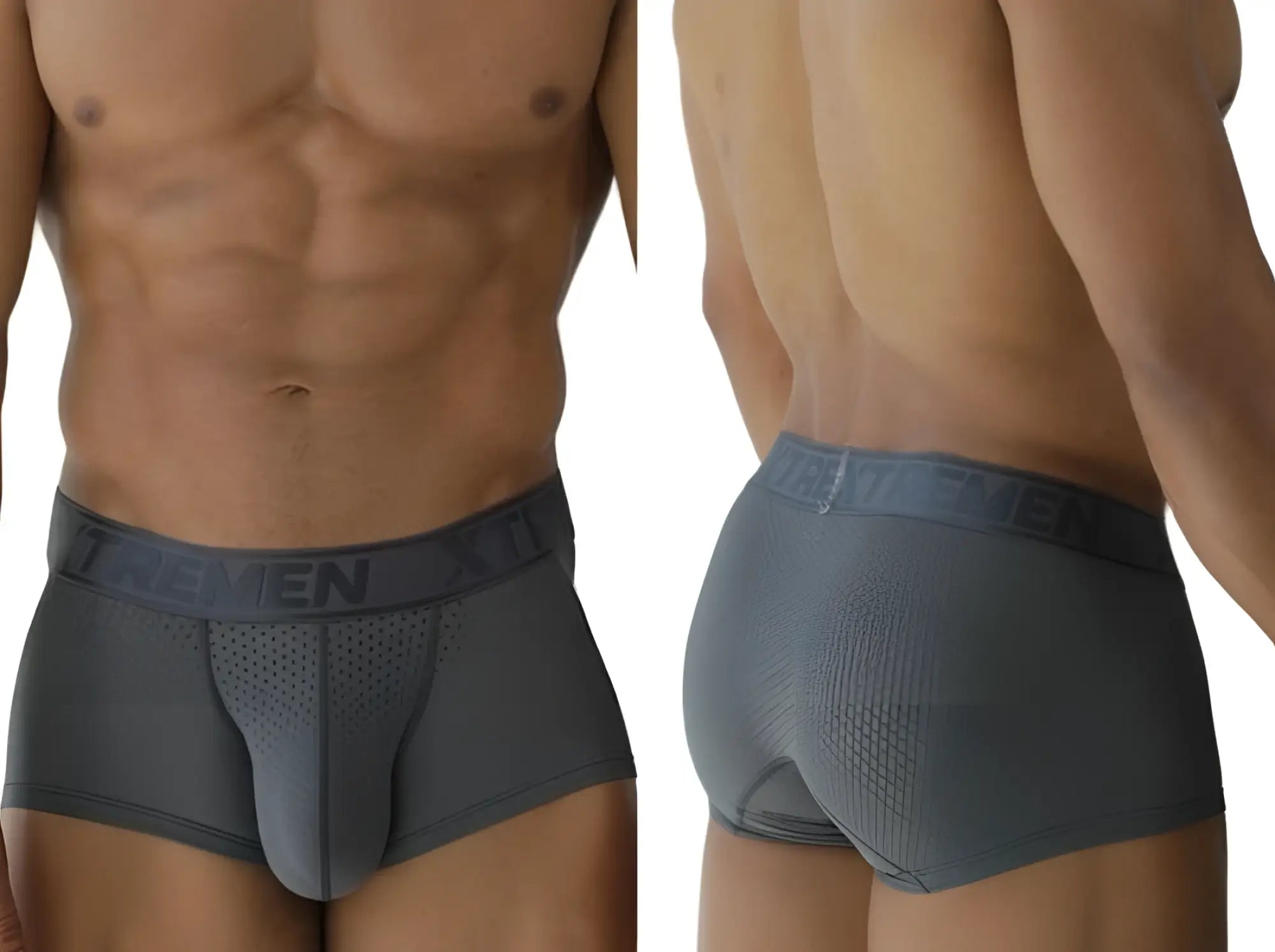 Gray talmen Xtremen 91252 microfiber mesh trunks with perforated front panel and elastic waistband
