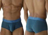 Teal mesh mens briefs with solid blue waistband and men branding made from microfiber by xtremen color petrol
