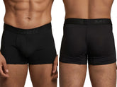 Xtremen black boxer briefs in microfiber with a tonal honeycomb pattern and branded elastic waistband.