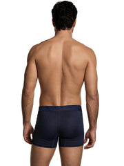 Xtremen navy microfiber boxer briefs with a subtle honeycomb pattern and branded elastic waistband, back view.
