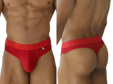Red xtremen 91268 microfiber mesh thongs with snug fit and bold red waistband featuring a small black logo