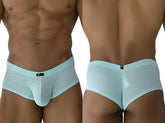 Xtremen 91269 microfiber mesh briefs in seawater color with light blue mesh fabric solid waistband and small black logo on front