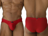 Red xtremen 91270 microfiber mesh briefs with textured form fitting design and black brand tag at waistband