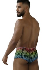 Xtremen 91283 rainbow printed microfiber briefs featuring a snug fit elastic waistband and wavy rainbow pattern