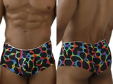 Xtremen 91283 rainbow printed microfiber briefs with black abstract pattern and white waistband in color mushroom