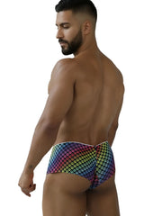 Xtremen 91283 rainbow printed microfiber briefs with geometric paw print pattern in vibrant colors