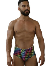 Xtremen 91283 rainbow printed microfiber briefs with rainbow-colored geometric paw print pattern