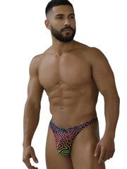 Xtremen 91284 men’s microfiber briefs with a bold psychedelic rainbow-colored labyrinth pattern