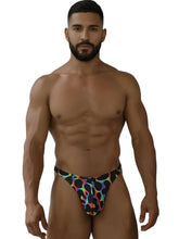 Mens colorful leopard print microfiber thong in vibrant multicolored mushroom pattern xtremen 91284