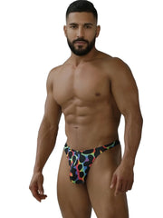 Mens colorful leopard-print microfiber briefs with vibrant multicolored pattern on black base xtremen 91284 mushroom