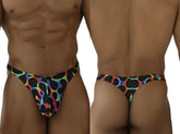 Xtremen 91284 vibrant rainbow microfiber swim trunks with bold black leopard spot pattern in color mushroom