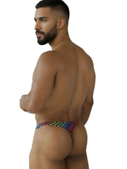 Rainbow-patterned shimmering mesh microfiber thong from xtremen 91284 with sleek modern design and colorful paw print