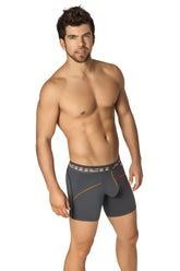 Xtremen cotton sport boxer brief underwear grey in size s with dark gray fabric orange stitching and patterned waistband