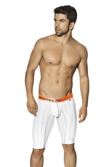 White men’s Xtremen sports microfiber compression shorts with orange waistband and menx logo size L
