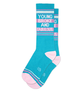 Teal and pink striped crew socks with young broke and fabulous printed in white for casual wear