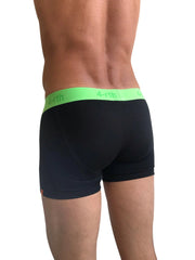 Black zen boxer brief with bright neon green waistband featuring 4-rth logo for comfortable daily wear