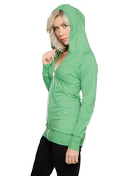Sweat à capuche long zippé pour voyage (vert bambou)