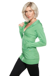 Sweat à capuche long zippé pour voyage (vert bambou)