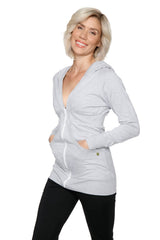 Veste de voyage longue à capuche zippée (gris chiné)