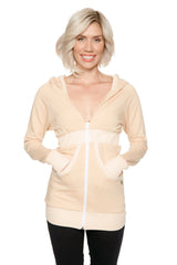 Veste de voyage longue à capuche zippée (beige sable)