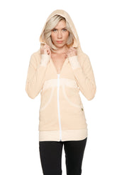 Veste de voyage longue à capuche zippée (beige sable)