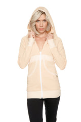 Veste de voyage longue à capuche zippée (beige sable)