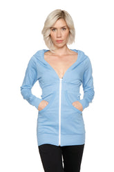 Veste de voyage longue à capuche zippée (Bleu ciel clair)