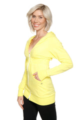 Bright yellow zip-up long body travel hoodie jacket with hood and long sleeves in soft comfortable fabric