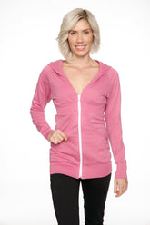 Sweat à capuche long zippé, idéal pour les voyages (rose framboise)