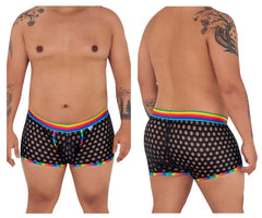 CandyMan 99511X polka mesh trunks in black with rainbow trim featuring breathable mesh and a polka dot pattern