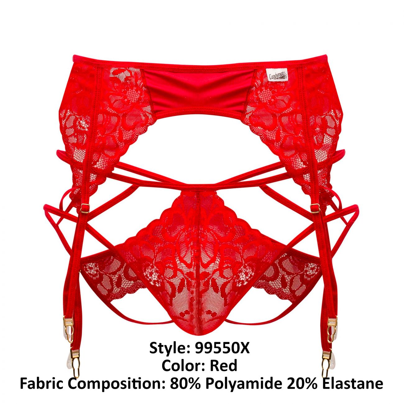 CandyMan 99550X Ensemble jarretière-jockstrap en dentelle Couleur Rouge CandyMan 99550X Ensemble jarretière-jockstrap en dentelle Couleur Rouge