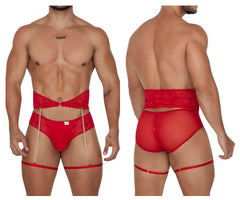 Ensemble de deux pièces de culottes porte-jarretelles CandyMan 99703 Couleur rouge