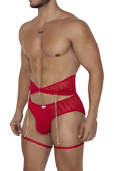 Ensemble de deux pièces de culottes porte-jarretelles CandyMan 99703 Couleur rouge