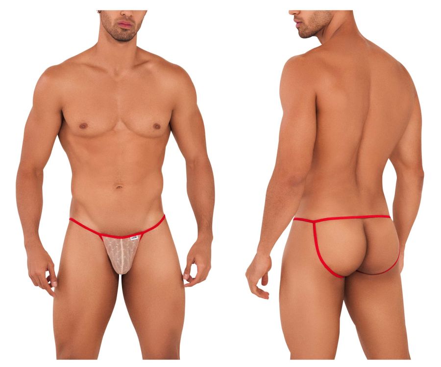 Jockstrap en micro dentelle CandyMan 99709 Couleur Beige-Rouge