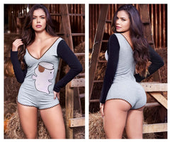 Mapale 7324 Combinaison de nuit à manches longues Couleur gris-noir