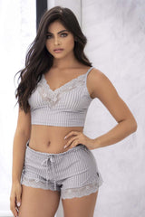 Ensemble pyjama deux pièces Mapale 7394. Haut et short de couleur gris