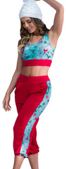 Mapale 7409 Zweiteiliges Pyjama-Set. Oberteil und Hose Farbe Rot-Mint-Print