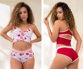 Mapale 7478 Ensemble de pyjama deux pièces haut et bas coquin Couleur Blanc Imprimé Rouge