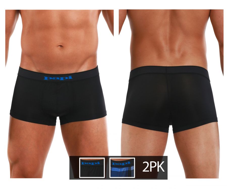 Papi 626182-968 Cool2 Lot de 2 boxers brésiliens à imprimé uni Couleur Noir-Bleu